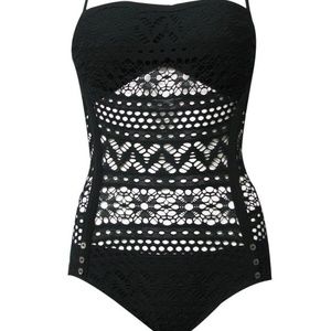SOLD-Robin Piccone Black Penelope Crochet Swimsuit